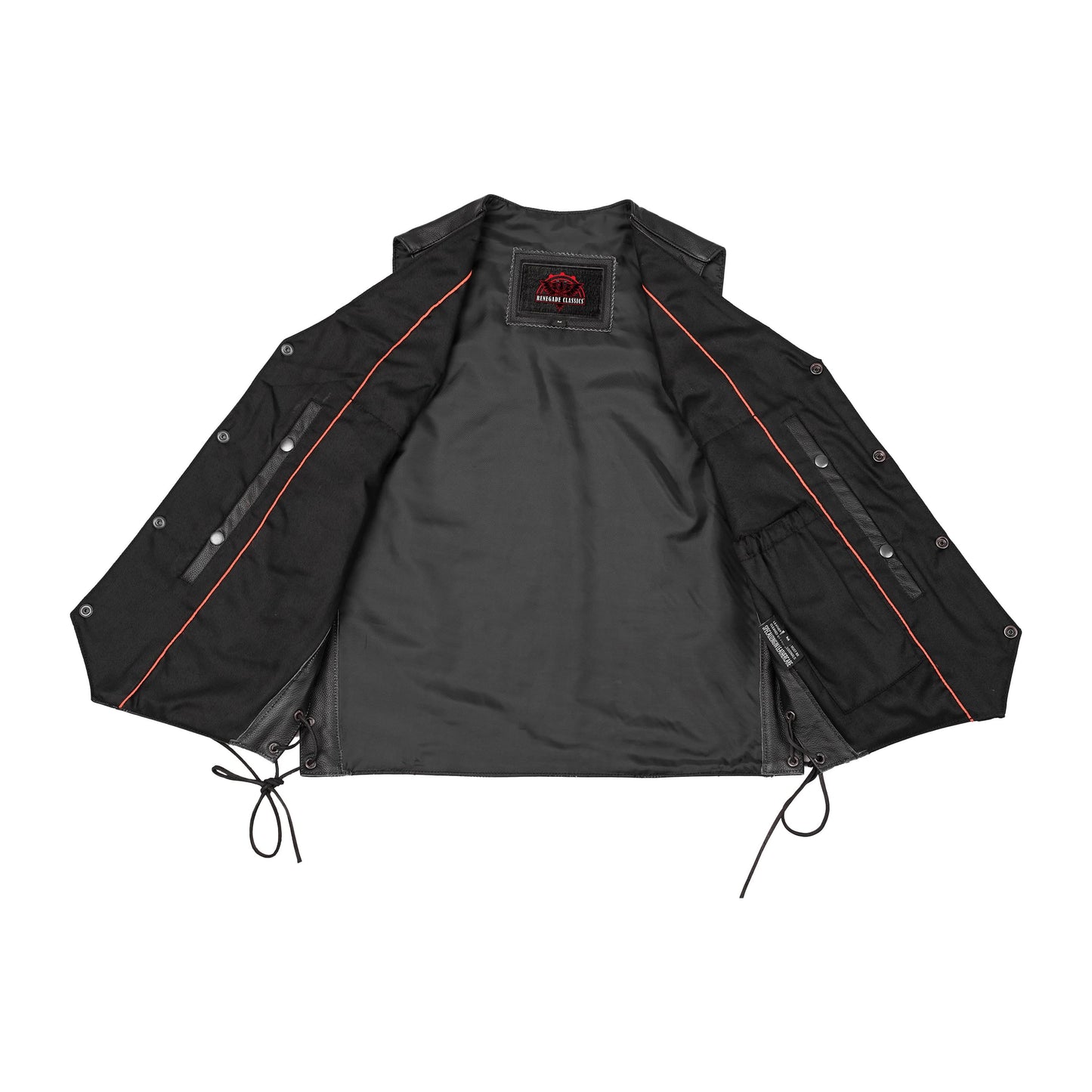 Men's Traditional Leather side lacing Vest - Black