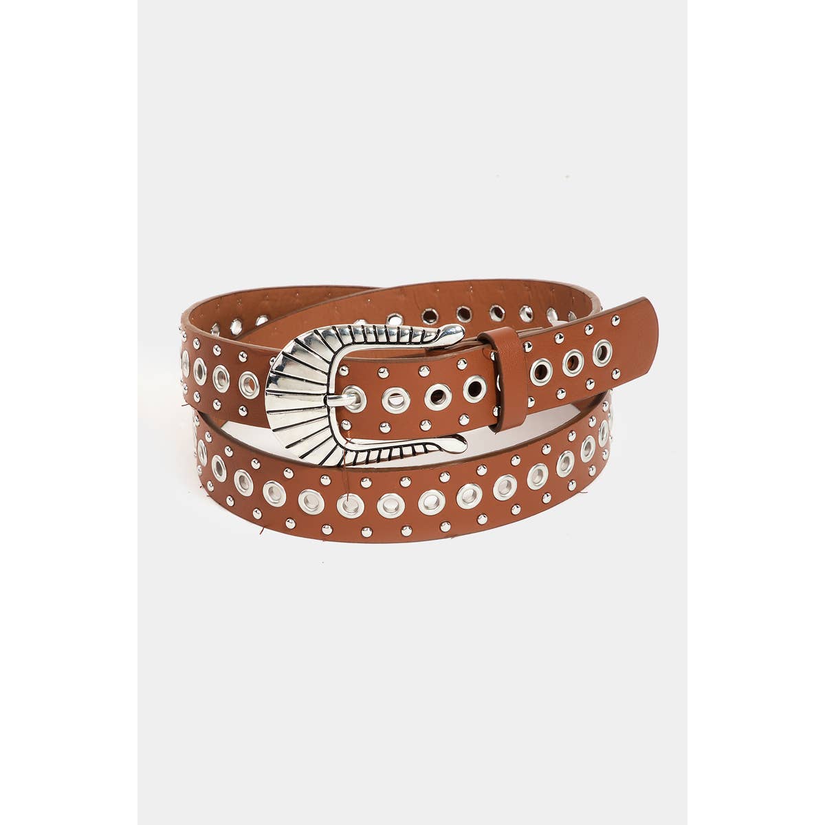 Metallic Stud And Grommet Faux Leather Belt: WH
