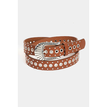 Metallic Stud And Grommet Faux Leather Belt: WH