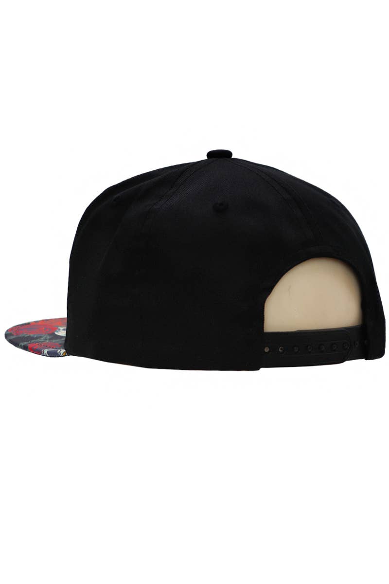 Marijuana Sugar Skull Rose Print Cotton Snapback: Black