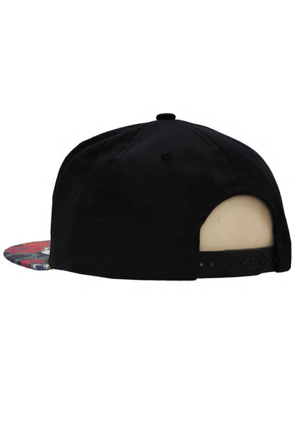 Marijuana Sugar Skull Rose Print Cotton Snapback: Black