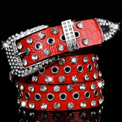 Fashion Shiny Rhinestone Women's Belt: Red / One Size