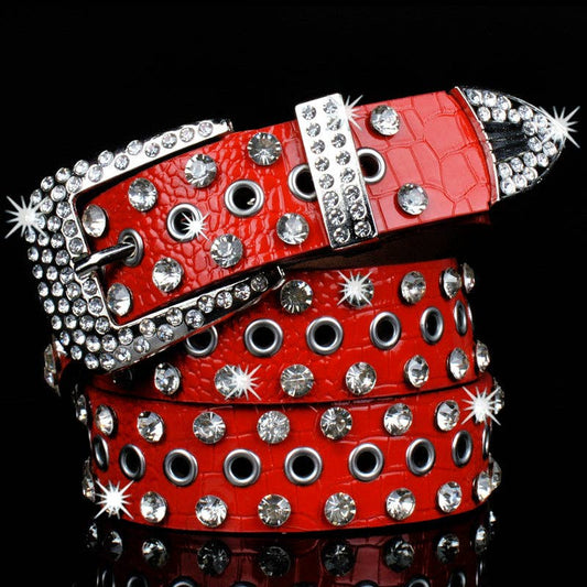Fashion Shiny Rhinestone Women's Belt: Red / One Size