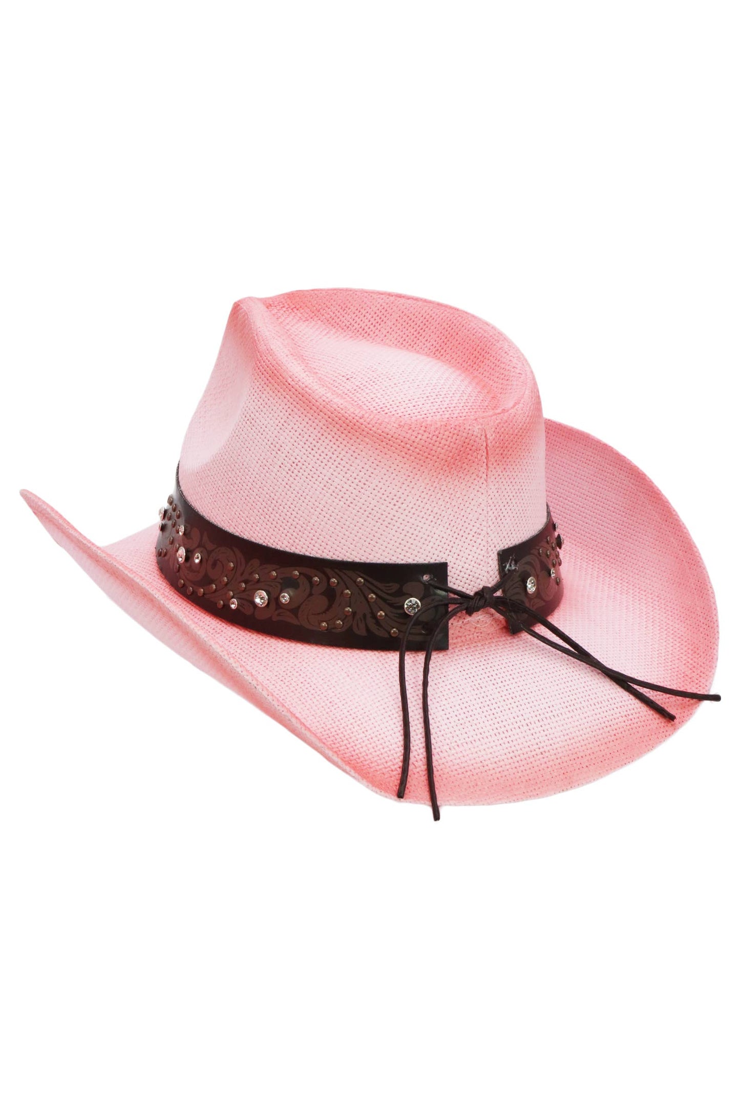 Heart Bling Rhinestone Belt Ombre Straw Cowboy Hat: Hot Pink