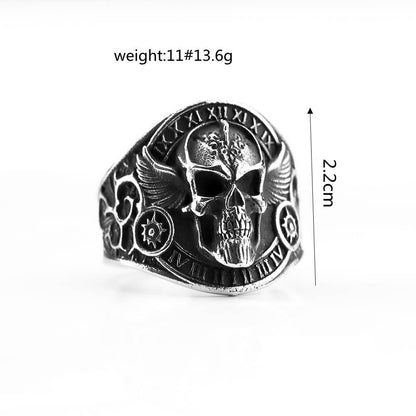 Retro Stainless Steel Motorcycle Style Skull Ring: 8