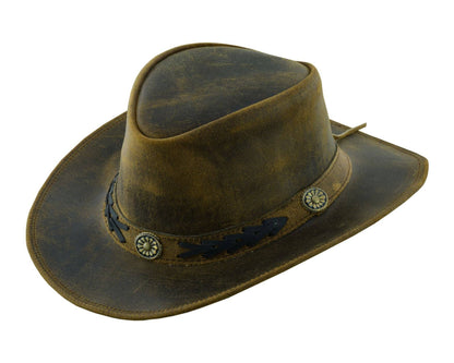 Sahara Leather Hats Western Style for Men and Women shapeabl: Tan Brown / L