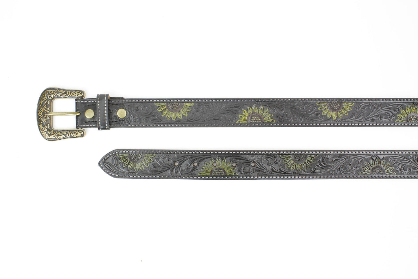Black Tooled Leather Belt with Sunflower ABB 14-2623