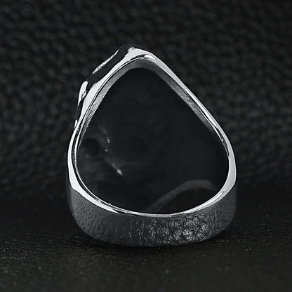 Stainless Steel Red CZ Eyed Grim Reaper Ring