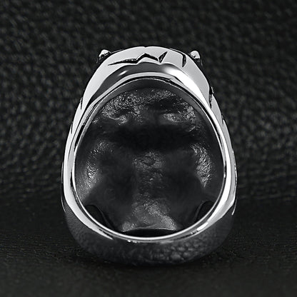 Stainless Steel Devil Skull & Red CZ Eye Smoking 18K Gold PVD Coated Cigar Ring