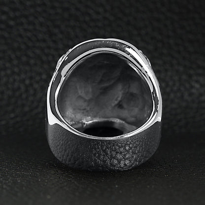 Stainless Steel Black CZ Eyed Skull With Clear CZ UK Flag Ring