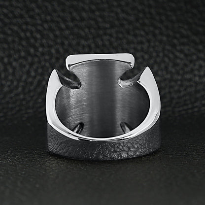 Stainless Steel Polished Skull Maltese Cross Ring