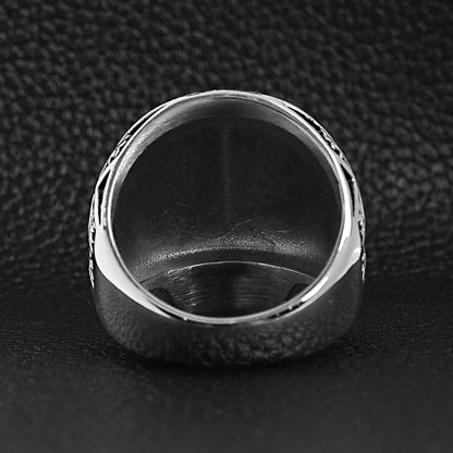 Stainless Steel Skull With Fleur De Lis Pattern Unisex Ring