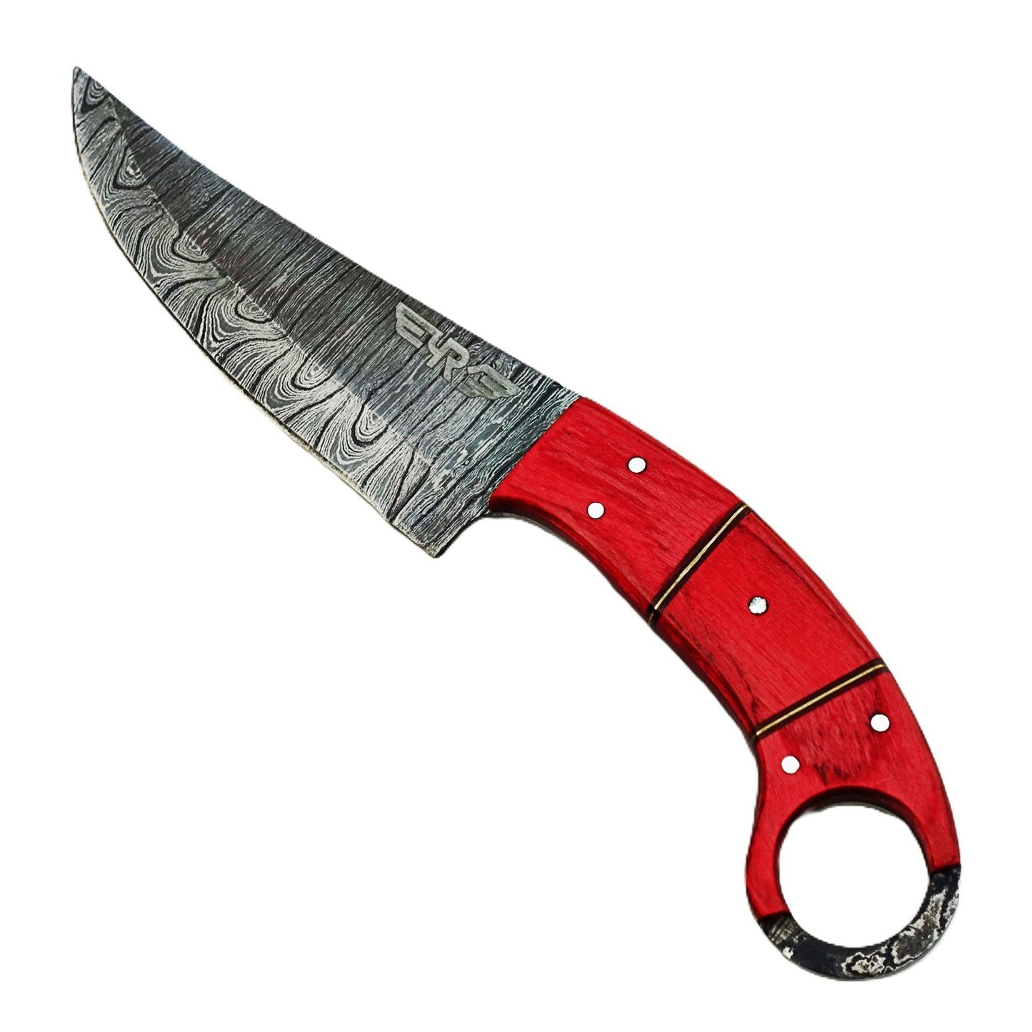 The Cardinal  - Ring Handle Utility Knife - Damascus Steel