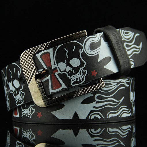 Fashion Skull Printed Waist Belt: White / 110CM