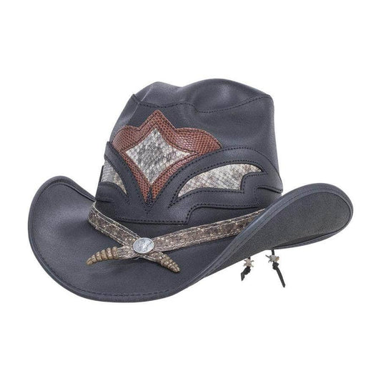 Leather Rattlesnake Cowboy Hat - Style Storm: Black / XL