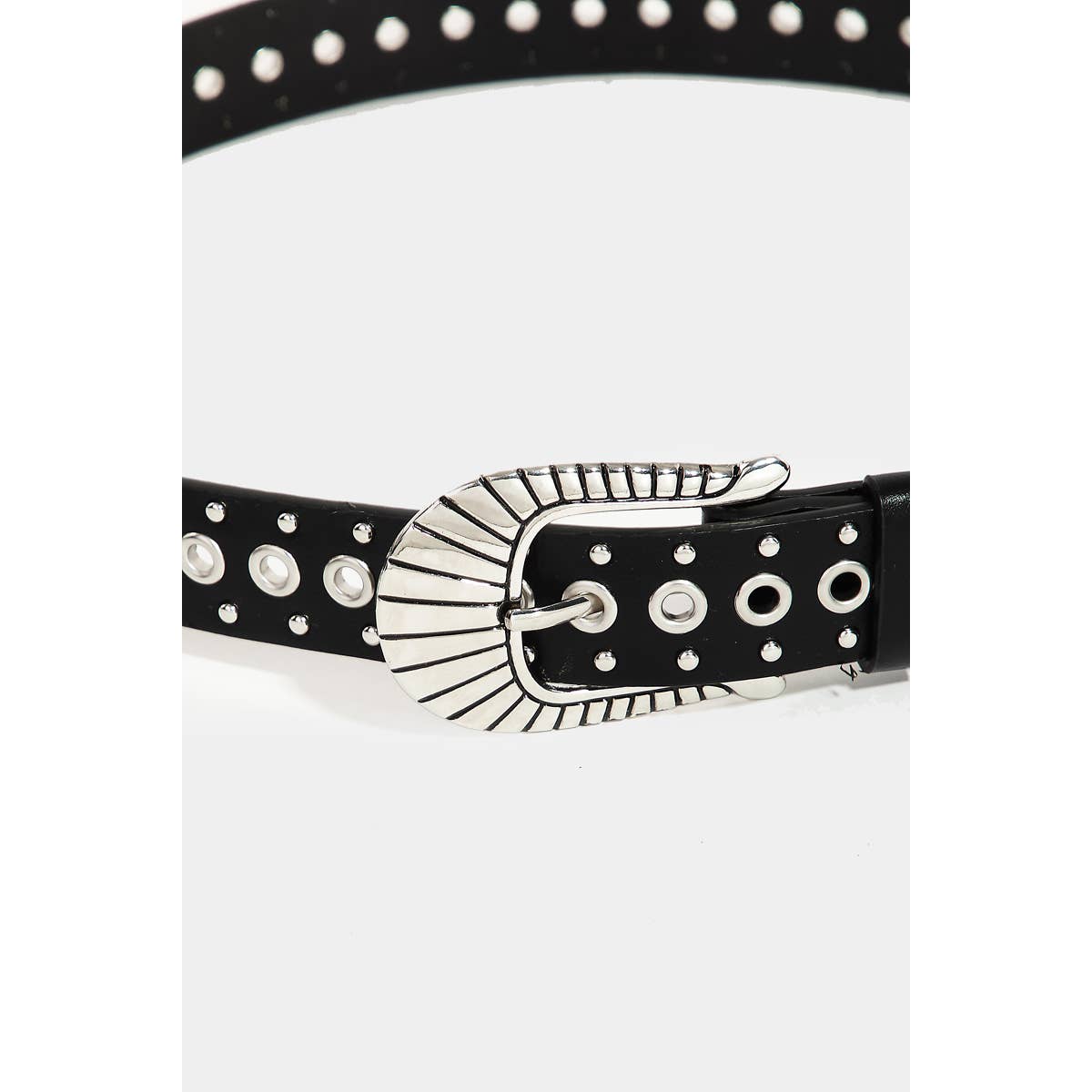 Metallic Stud And Grommet Faux Leather Belt: WH