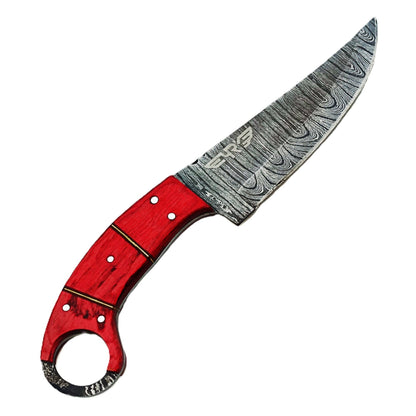 The Cardinal  - Ring Handle Utility Knife - Damascus Steel