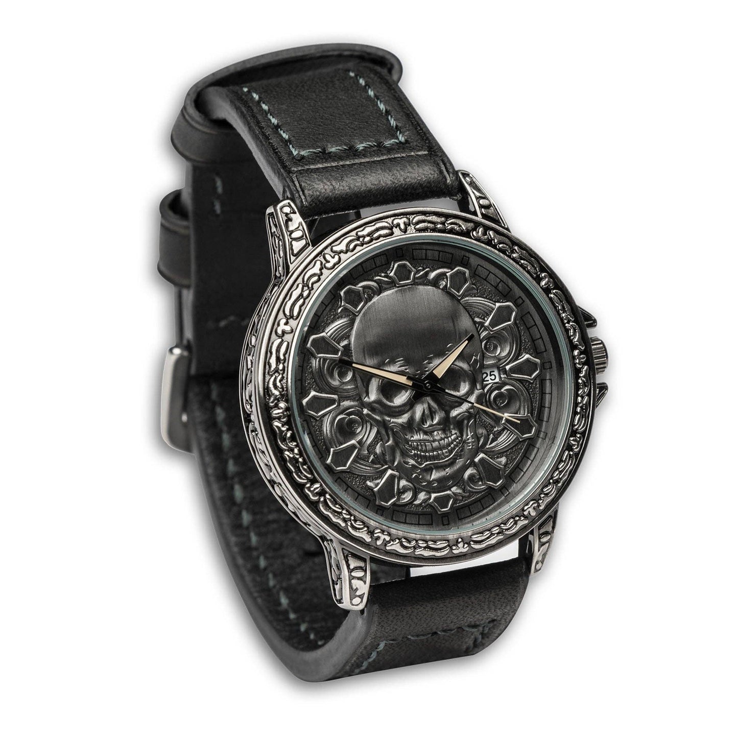 Skullistic 3D Carved Skull Unisex Watch: Metal Strap Stainless Steel