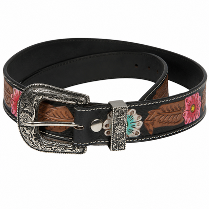 Tooled Leather Belt Turquoise Accent ABB 18 26104
