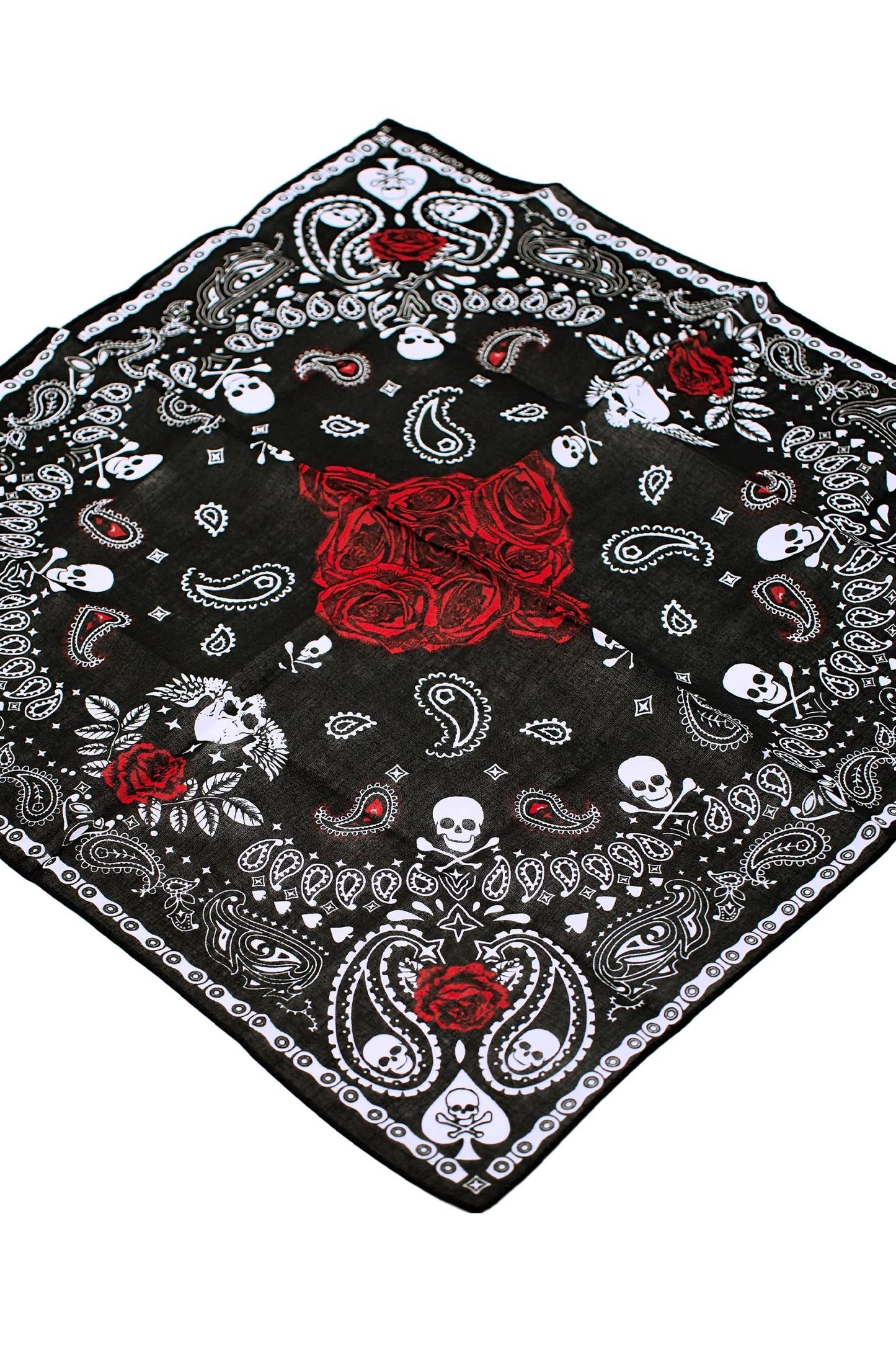 Gothic Skull Paisley Floral Print Cotton Bandana: AS SHOWN / ONE SIZE