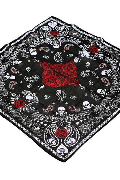 Gothic Skull Paisley Floral Print Cotton Bandana: AS SHOWN / ONE SIZE