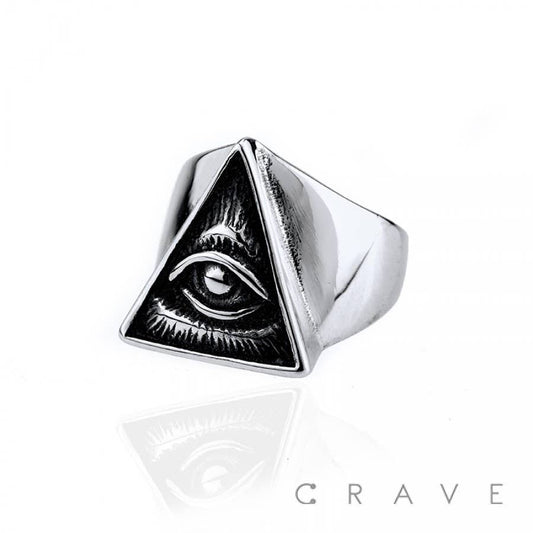 SS ALL SEEING EYE PYRAMID RING: Stainless Steel---11