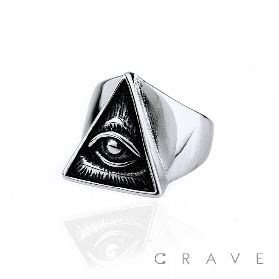 SS ALL SEEING EYE PYRAMID RING: Stainless Steel---10