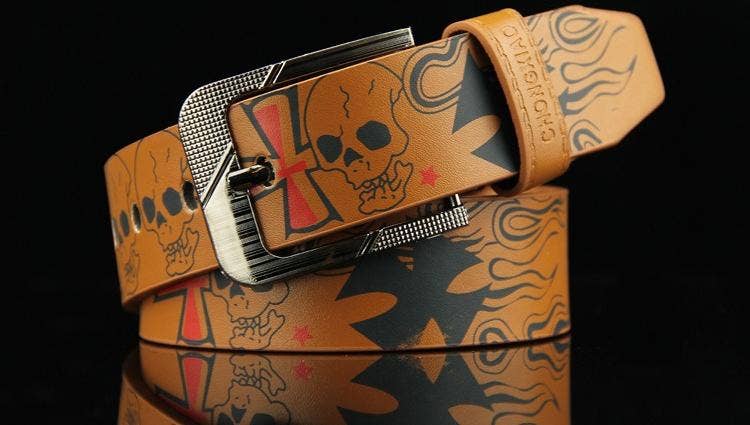 Fashion Skull Printed Waist Belt: White / 110CM