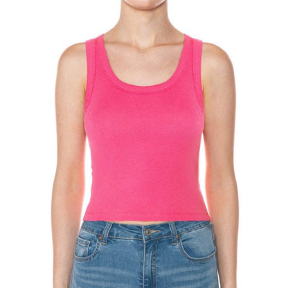 SCOOP NECK RIBBED CROPPED TANK TOP: BLACK / S-M-L(2-2-2)
