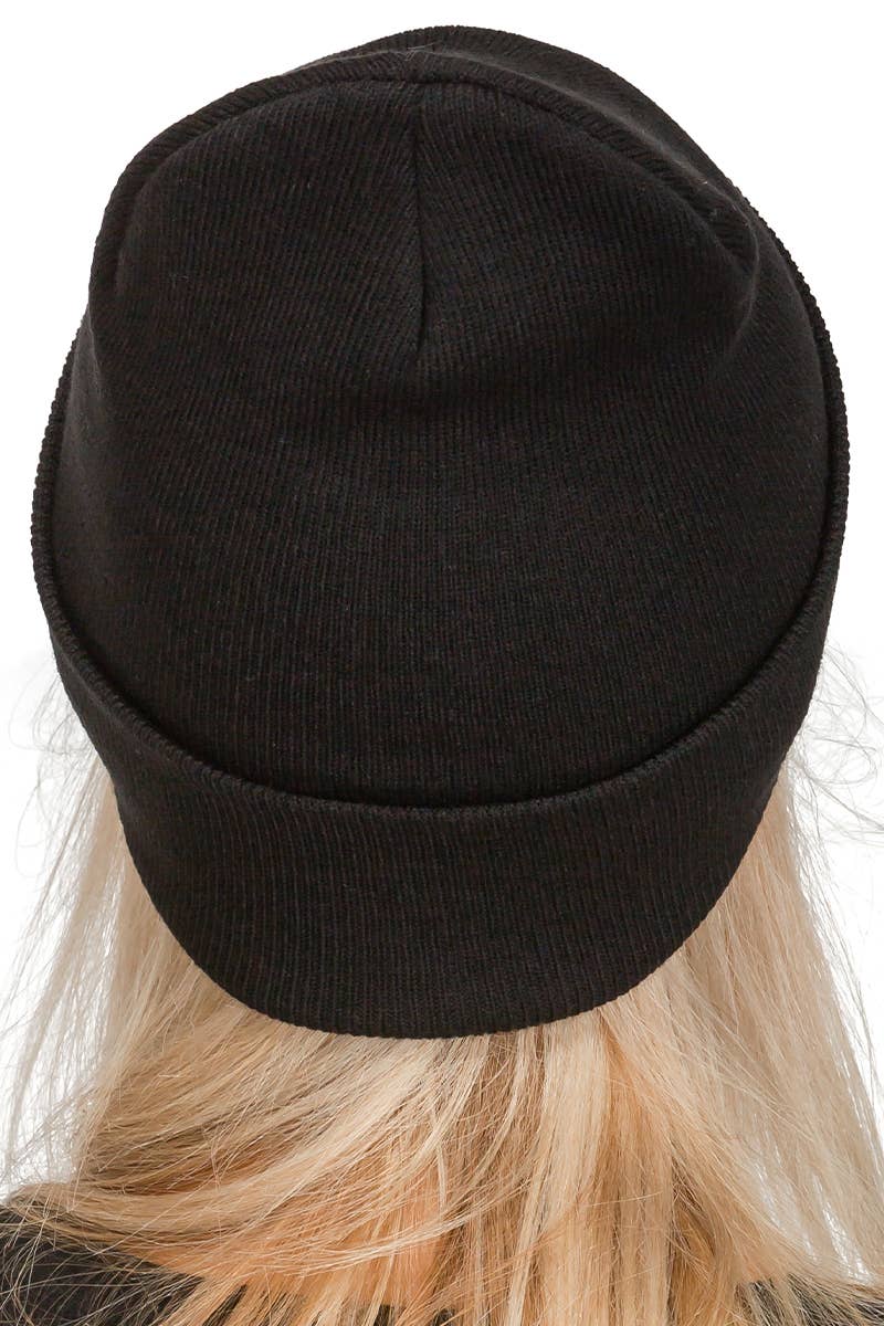 Middle Finger Up Skeleton Cuffed Classic Beanie: BLACK/WHITE / ONE SIZE
