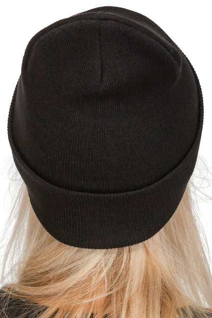 Middle Finger Up Skeleton Cuffed Classic Beanie: BLACK/WHITE / ONE SIZE