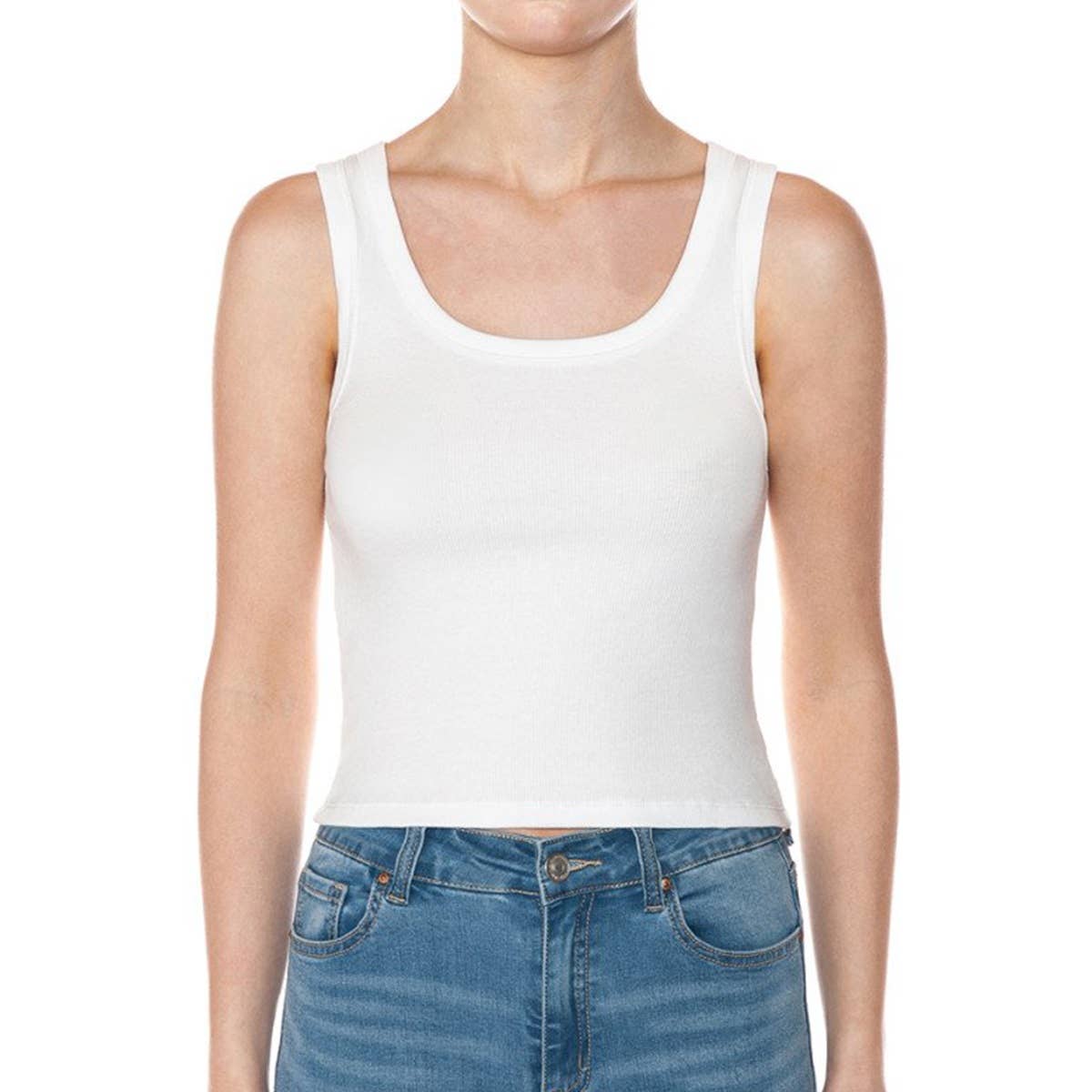 SCOOP NECK RIBBED CROPPED TANK TOP: BLACK / S-M-L(2-2-2)