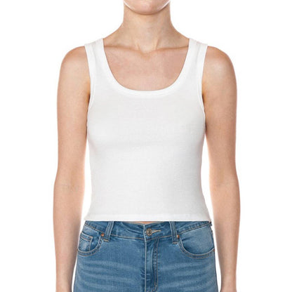 SCOOP NECK RIBBED CROPPED TANK TOP: BLACK / S-M-L(2-2-2)