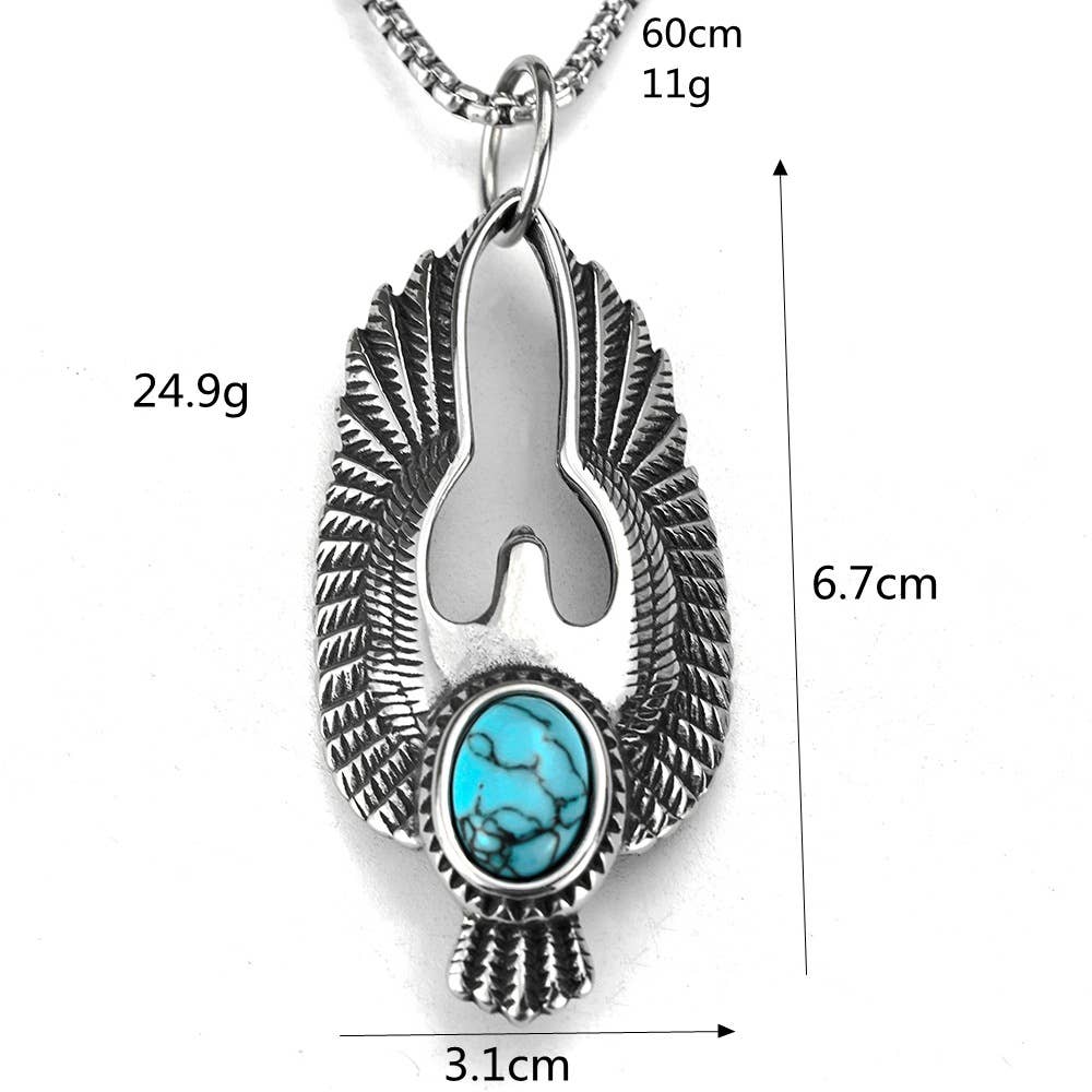 Vintage Men's Imitation Blue Turquoise Eagle Necklace
