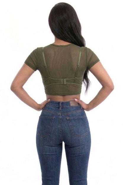 Mesh Sheer Crop Top: Black / M