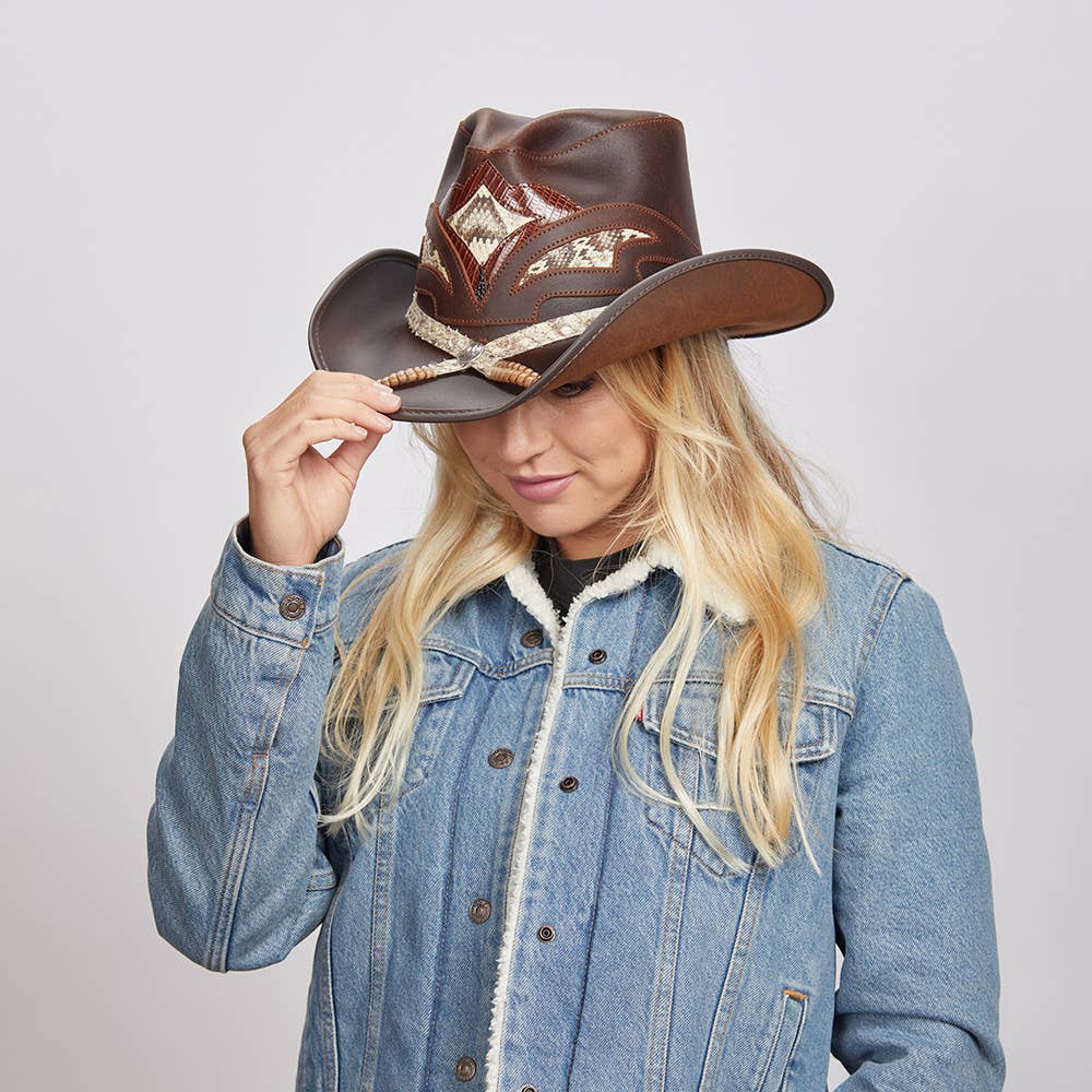 Leather Rattlesnake Cowboy Hat - Style Storm: Black / SM