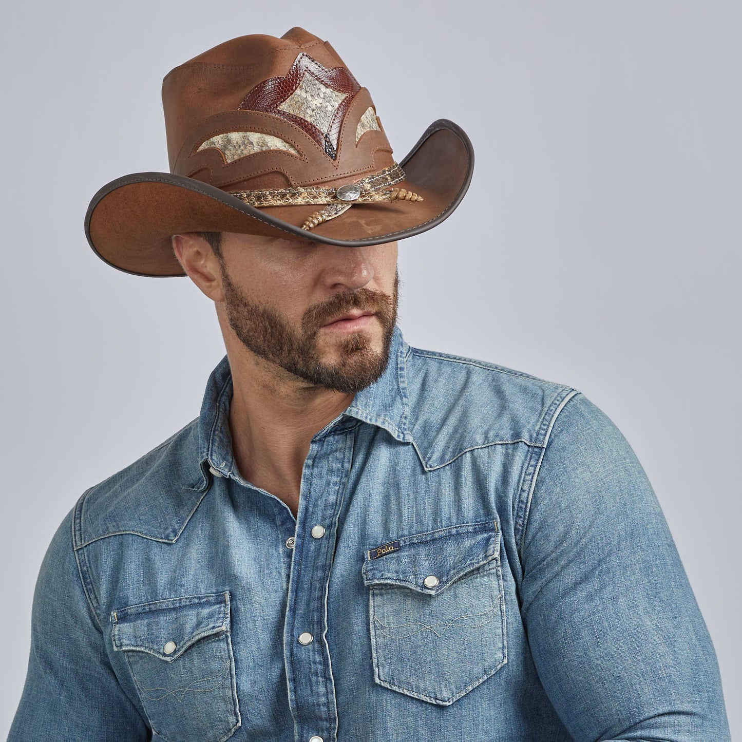 Leather Rattlesnake Cowboy Hat - Style Storm: Black / XL