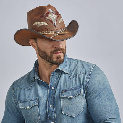 Leather Rattlesnake Cowboy Hat - Style Storm: Black / XL