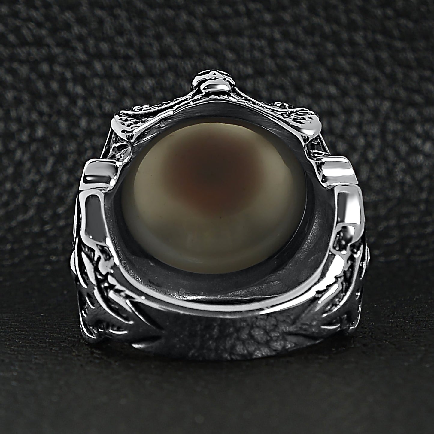 Stainless Steel Gothic Red Eyeball With Claw And Skull Accents Ring