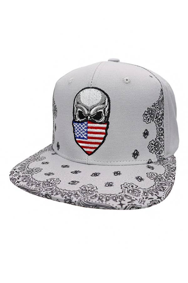 American Flag Skull Snapback: White