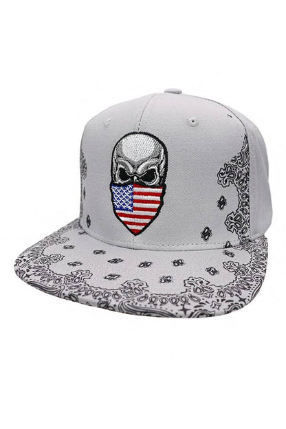 American Flag Skull Snapback: White