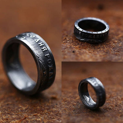 Men's Vintage Distressed Black Letter Ring: 12