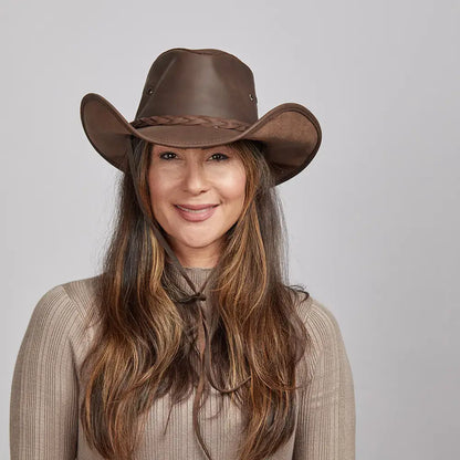 Genuine Leather Western Hat - Style Hollywood: Black / LG