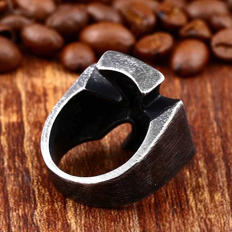 Men's Vintage Black Cross Ring: 10