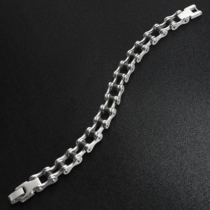 Stainless Steel And Black Bike Chain Bracelet