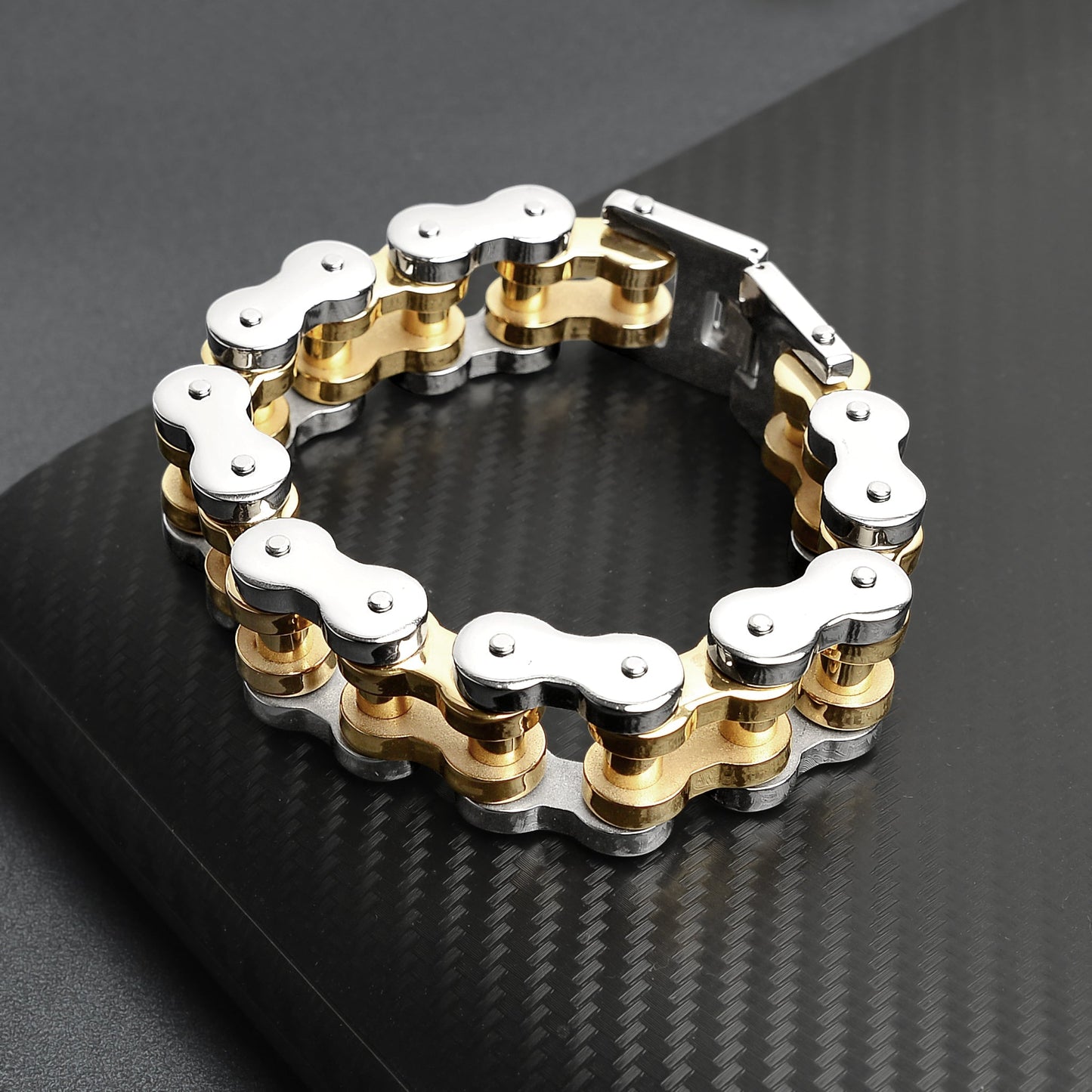 18K Gold PVD Coated Stainless Steel Bike Chain Bracelet