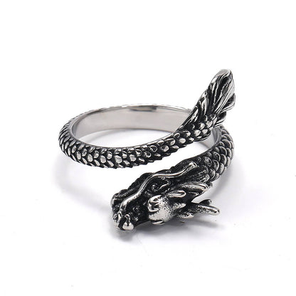 Vintage High-Grade Dragon Titanium Steel Ring: Yellow Gold / 7