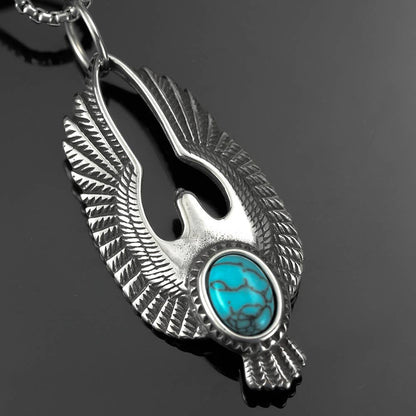 Vintage Men's Imitation Blue Turquoise Eagle Necklace