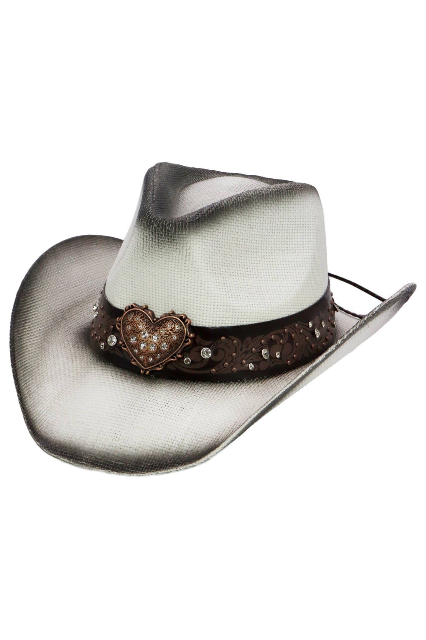 Heart Bling Rhinestone Belt Ombre Straw Cowboy Hat: Hot Pink