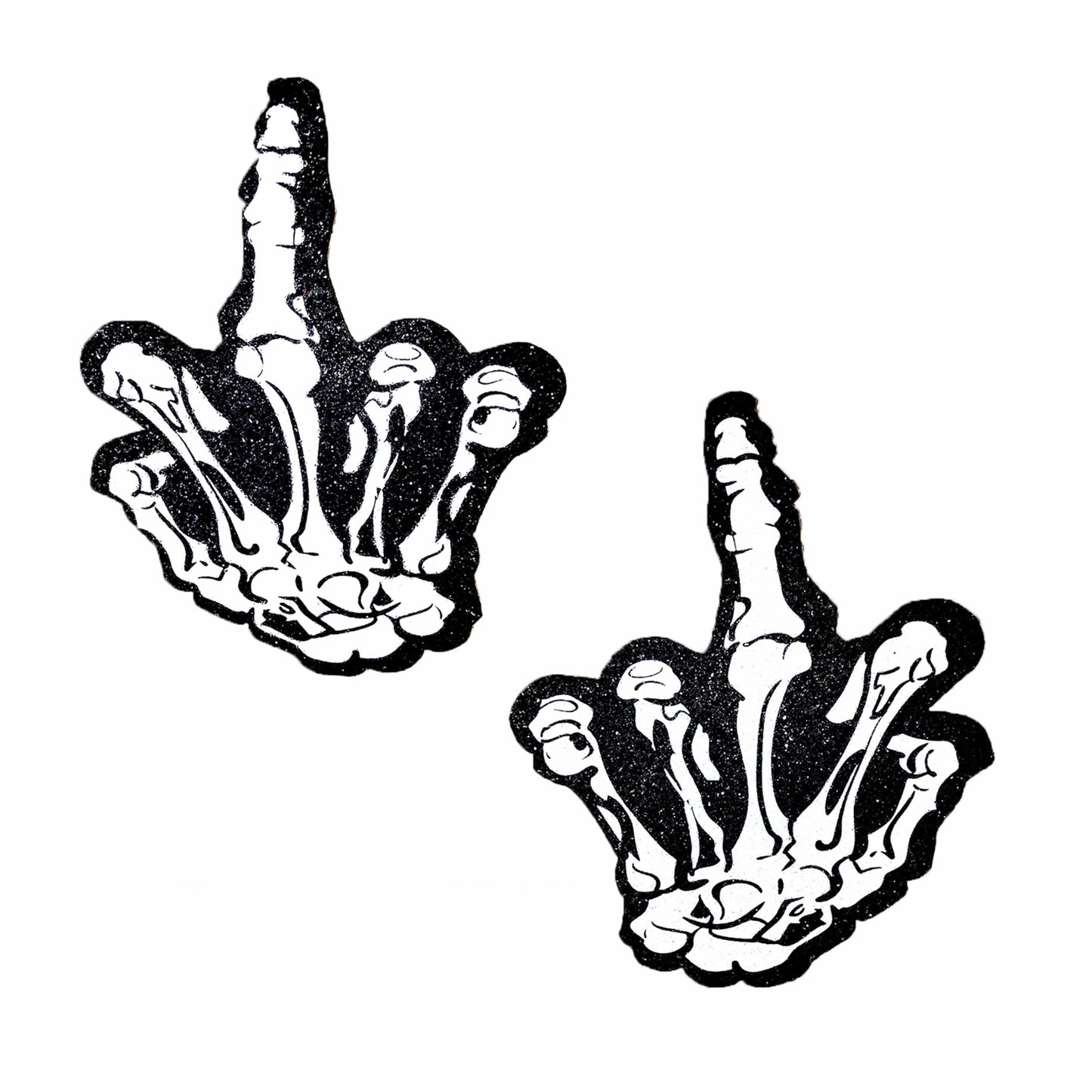 Fuck You Hand Black Glitter Blacklight Nipple Cover Pasties: Black / O/S